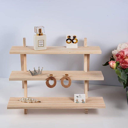 3 Tiers Wooden Earring Display Stand Holder Necklace Ring Counter Display - Aimall