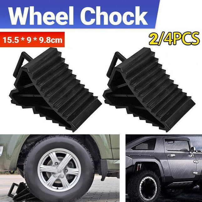2/4PCS Heavy Duty Rubber Wheel Chock Tough Chocks Stops Car Trailer Boat Caravan - Aimall