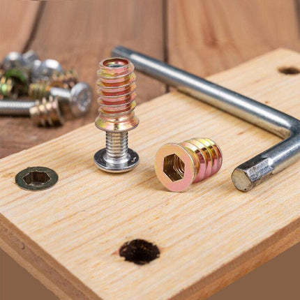120PCS M6 Zinc Alloy Furniture Hex Drive Flat Head Nut Threaded For Wood Insert - Aimall