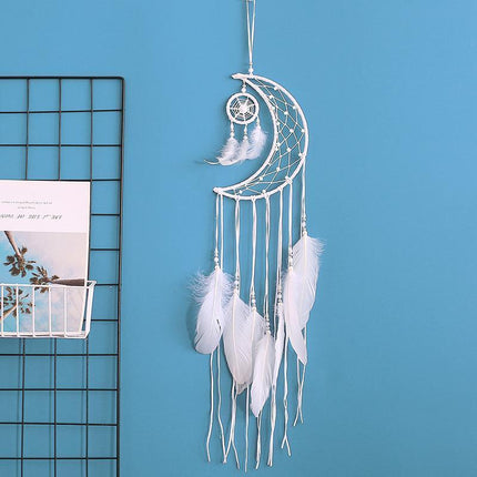 Moon Crescent feather Dream Catcher Wall Hanging Tapestry Woven Nursery Craft AU - Aimall