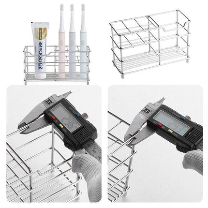 Toothbrush Non-Slip Holder Toothpaste Organizer Bathroom Stainless Steel Stand - Aimall