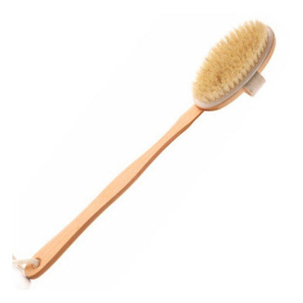 Body Bath Brush Scrub Back Massager Scrubber Long Handle Natural Wooden Shower - Aimall