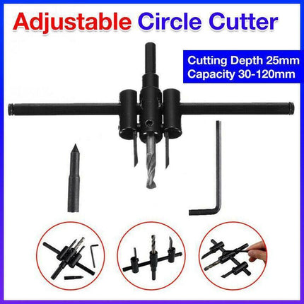 30-120MM Adjustable Circle Hole Saw Cutter plaster plywood Drill Bit Cutter kit - Aimall