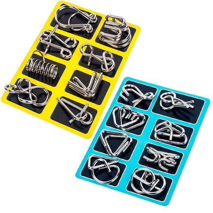 16PCS Classic IQ Metal Puzzle Brain Teaser Disentanglement Wire Puzzles Game Toy - Aimall