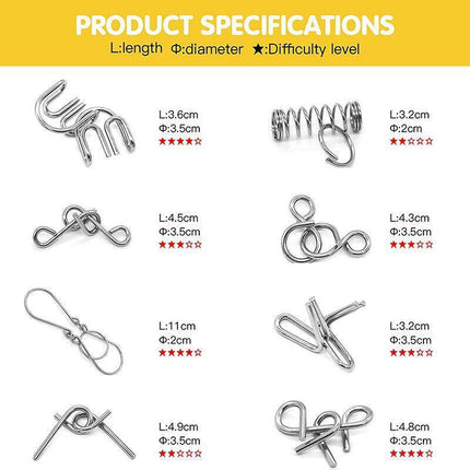 16PCS Classic IQ Metal Puzzle Brain Teaser Disentanglement Wire Puzzles Game Toy - Aimall