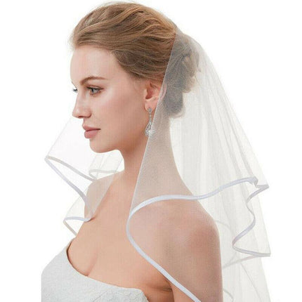Women Bridal Wedding 2-Tier Veil With Satin Edge Comb Hen's Night White Ivory AU - Aimall