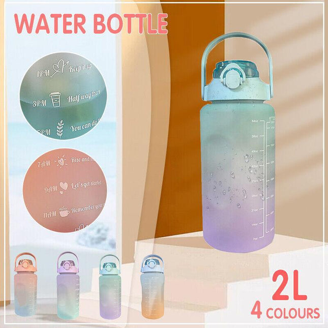 2L Water Bottle Motivational Drink Flask With Time Markings BPA Free Sports Gym - Aimall