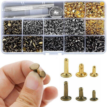 Leather Rivets Tool Metal Stud Set Double Cap Fixing Belt Repair DIY Kit Craft - Aimall