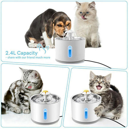 LED Automatic Electric Pet Water Fountain Cat/Dog Drinking Bowl Waterfall 2.4LAU - Aimall