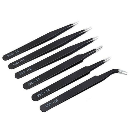 6 Pcs ESD Anti-Static Tweezer Set Tweezers Maintenance Tool Stainless Steel AU - Aimall