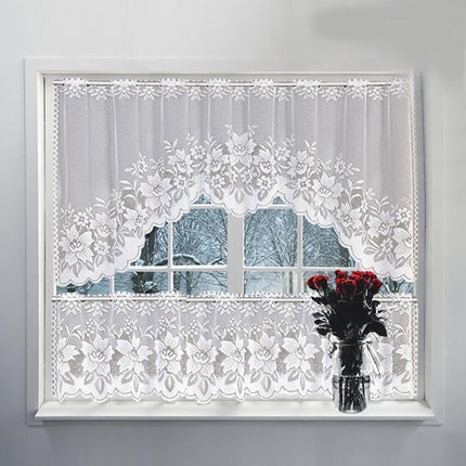 2PCS/Set White Lace Kitchen Home Window Cafe Curtain w Scallope Edge 160cm Wide - Aimall