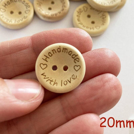 100PCS Natural Wooden Button Craft Sewing DIY Handmade With Love Wooden Buttons - Aimall