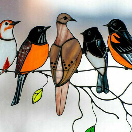 Stained Birds-On-A-Wire Window Panel Hanging Suncatcher Ornament Gifts AU Stock - Aimall