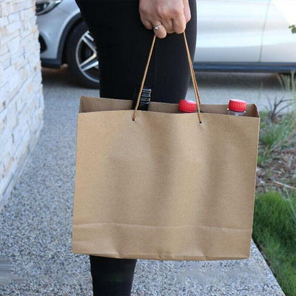 Kraft Paper Bags 50 x Bulk, Gift Shopping Carry Craft Brown Bag with Handles AU - Aimall