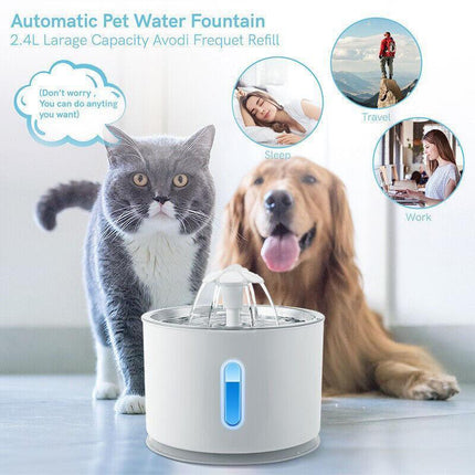 LED Automatic Electric Pet Water Fountain Cat/Dog Drinking Bowl Waterfall 2.4LAU - Aimall