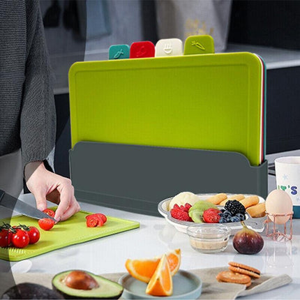 Coloured Chopping Board Set Cutting Boards Index With Stand Holder Juice Grooves - Aimall