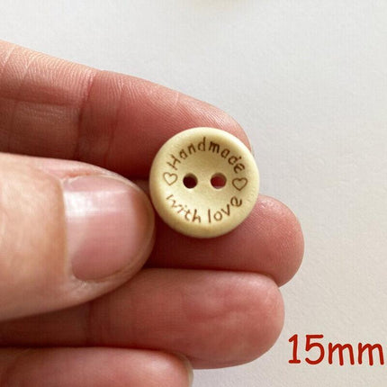 100PCS Natural Wooden Button Craft Sewing DIY Handmade With Love Wooden Buttons - Aimall