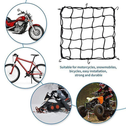 Motorcycle Bungee Cargo Net Helmet Mesh Bike Hold Down Accessories 6 Hooks - Aimall
