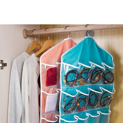 16 Pockets Organizer Clear Hanger Wardrobe Storage Bag Hanging Socks Rack Holder - Aimall