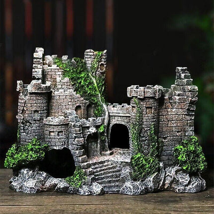 Aquarium Fish Tank Ornament Decor Landscape Ancient Castle Tower Hide Cave Resin - Aimall