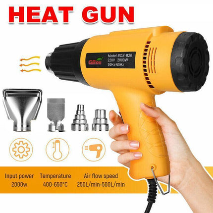 2000W Electric Heat Gun Hot Air Adjustable Temperature w/4 Nozzles Heating Tool - Aimall