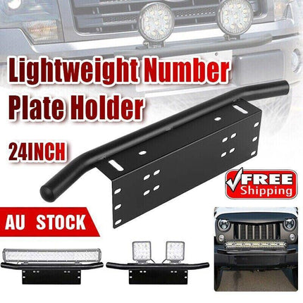 24'' Bull Bar Front Bumper License Number Plate Mount Bracket LED Light Holder - Aimall