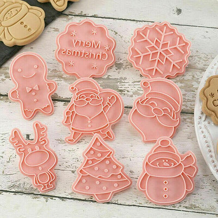 8Pcs/Set Christmas Cartoon Cookie Cutter 3D Biscuit Decorating Mold Baking Mould - Aimall