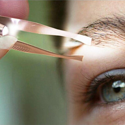 EYEBROW EYELASH TWEEZERS with Built-In LED LIGHT Hair Removal Makeup Tool AU - Aimall