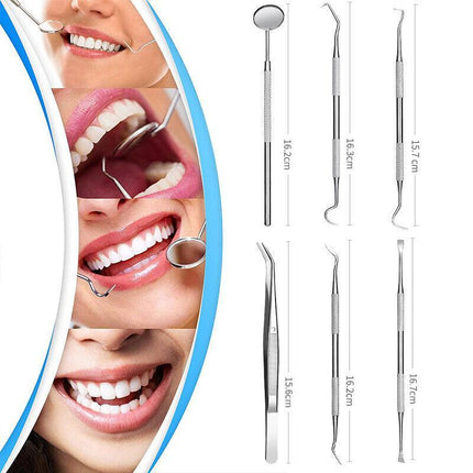 6PCS Dental Hygiene Teeth Cleaning Tools Kit Mirror Scraper Pick Scaler Tweezer - Aimall