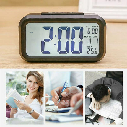 Digital Bedside LED Snooze Alarm Clock Time Temperature Day/Night Desktop Clock - Aimall