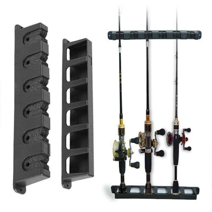6-Rod Rack Fishing Pole Holder Tackle Wall Fishing Rod Storage Fixed Stand - Aimall