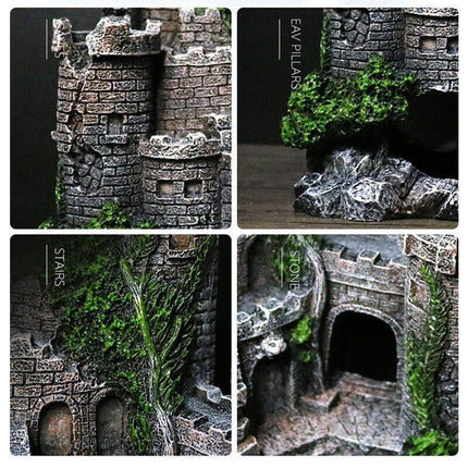 Aquarium Fish Tank Ornament Decor Landscape Ancient Castle Tower Hide Cave Resin - Aimall