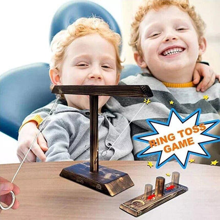 Wooden Hook and Ring Toss Game with Shot Ladder Table Toy Party Indoor/Outdoor - Aimall