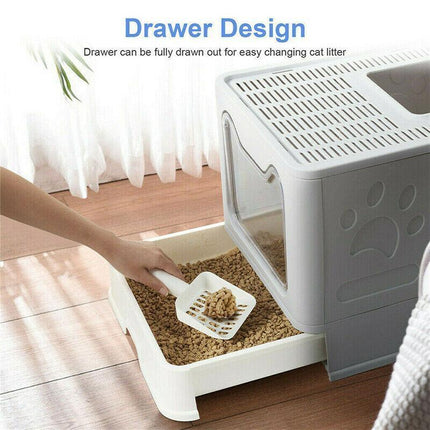 Self-Cleaning Hooded Cat Litter Box Enclosed Large Kitty Toilet Box Tray Refills - Aimall