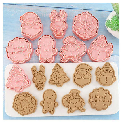 8Pcs/Set Christmas Cartoon Cookie Cutter 3D Biscuit Decorating Mold Baking Mould - Aimall