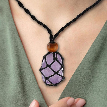 Empty Stone Holder Necklace Crystal Quartz Gemstone Cage Rope Cord Pendant DIY - Aimall