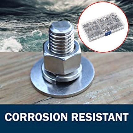 800PCS M4~M12 Flat& Spring Washers Pad Stainless Steel Assortment Metal Lock Kit - Aimall