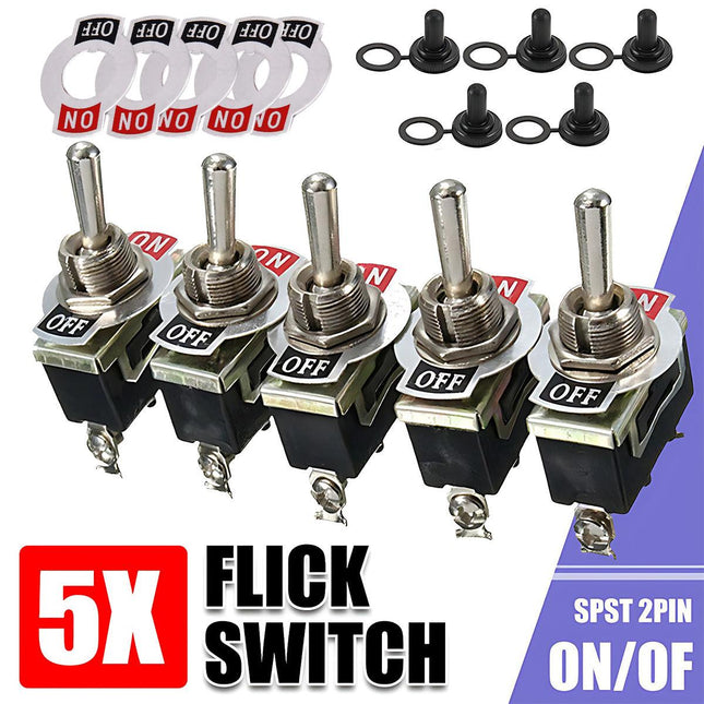 5x Waterproof Toggle Flick Switch 250V ON/OFF Car Dash Light Metal 12 Volt Boot - Aimall
