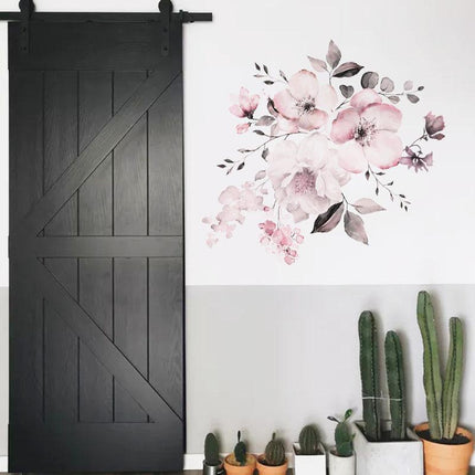Removable Wall Stickers Watercolour Dusty Pink Flowers Leaves - Aimall