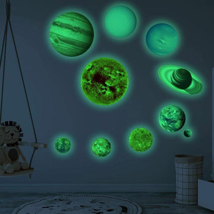 Glow In The Dark Solar System Wall Sticker 10 Planet - Aimall