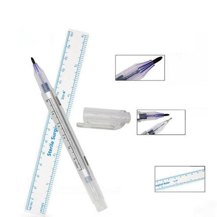 Microblading Tattoo Eyebrow Surgical Skin Marker Pen Ruler Tattoo Piercing 2PCS - Aimall