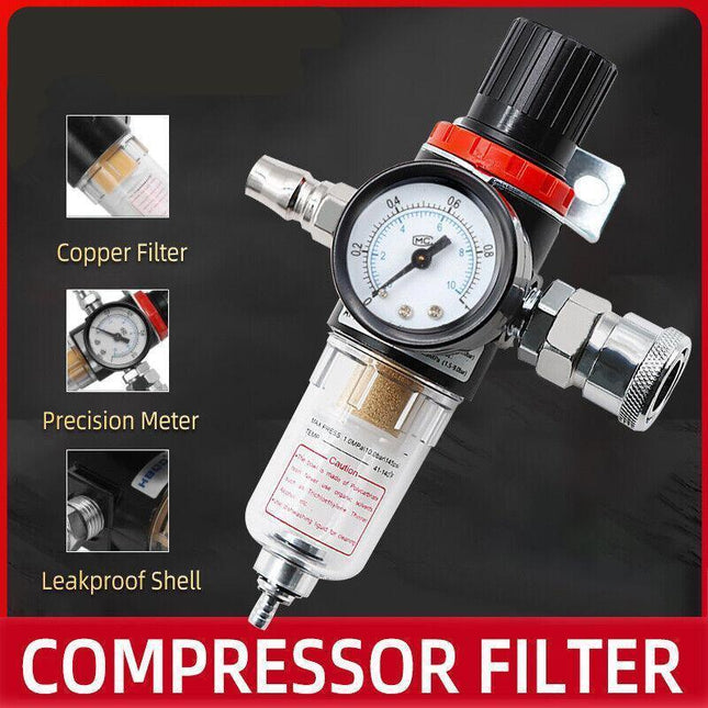 1/4'' Air Compressor Filter Water Separator Trap Tools Kit With Regulator AU - Aimall