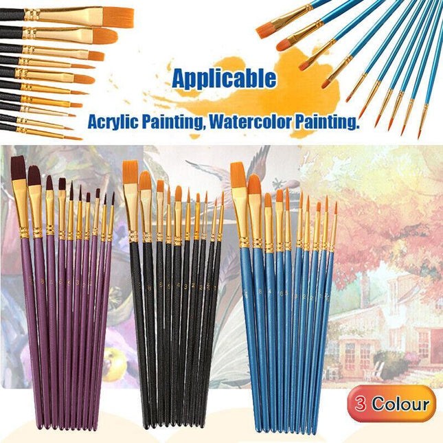 10pcs Artist Paint Brushes Set Painting Tool for Acrylic Oil Watercolour Kit AU - Aimall