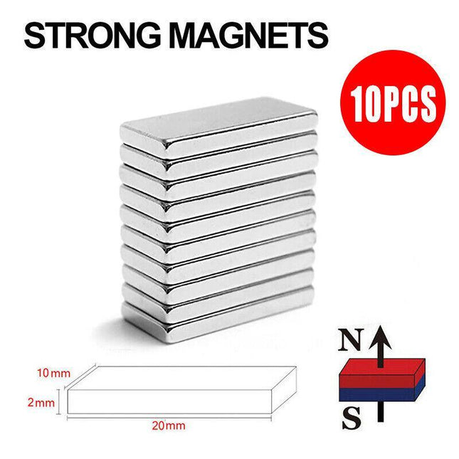 10PCS Super Strong Magnets Block Rare Earth Cuboid Neodymium 20mm × 10mm × 2mm - Aimall