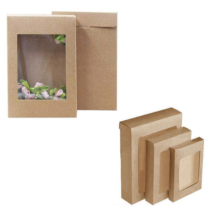 Cardboard Paper Catering Grazing Boxes/Trays 10, 20Pk W/Windows Kraft Disposable - Aimall