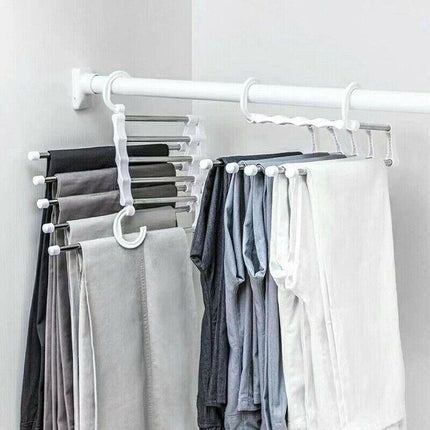 5 in1 Multi-functional Pants rack Stainless-Steel Wardrobe Magic Clothes Hanger - Aimall