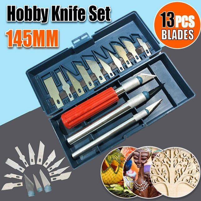 13 Pieces Hobby Craft Knife Set With Case-3 Knives +13 Cutting Blades Art Knives - Aimall