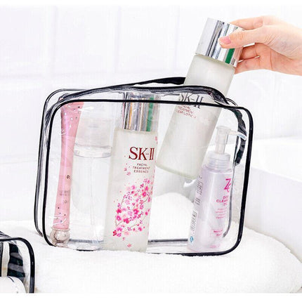 4PCS PVC Toiletry Bag Clear Transparent Plastic Travel Cosmetic Make Up Zipper - Aimall