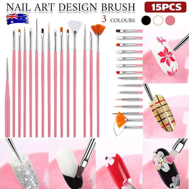 Nail Art Design Brushes Dotting Pen Tool Set Painting UV Gel Drawing Brush 15PCS - Aimall