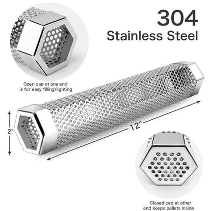 Hexagon BBQ Smoker Tube Stainless Steel Grill Accessory Smoking Box Long Lasting - Aimall